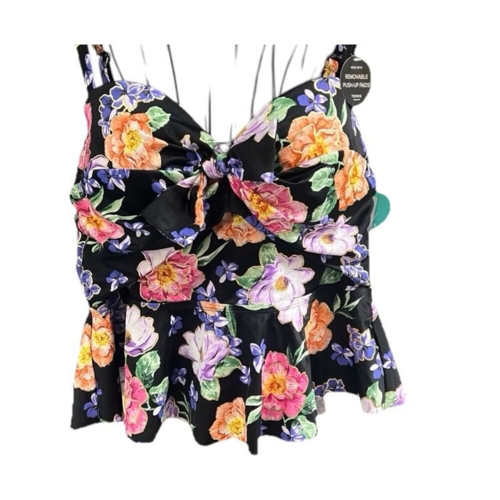 Torrid Floral Tie Underwire Peplum Midkini Top Sweetheart Black Size 1